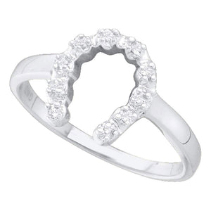Diamond Horseshoe Ring | 14kt White Gold Womens Round Diamond Lucky Horseshoe Ring 1/20 Cttw | Splendid Jewellery GND