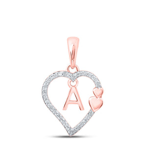Diamond Initial & Letter Pendant | 10kt Rose Gold Womens Round Diamond A Heart Letter Pendant 1/10 Cttw | Splendid Jewellery GND