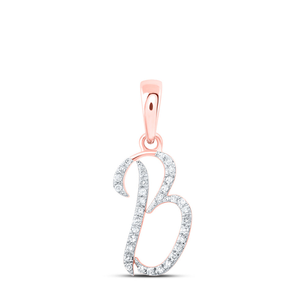 Diamond Initial & Letter Pendant | 10kt Rose Gold Womens Round Diamond B Initial Letter Pendant 1/10 Cttw | Splendid Jewellery GND