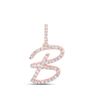 Diamond Initial & Letter Pendant | 10kt Rose Gold Womens Round Diamond B Initial Letter Pendant 1/5 Cttw | Splendid Jewellery GND