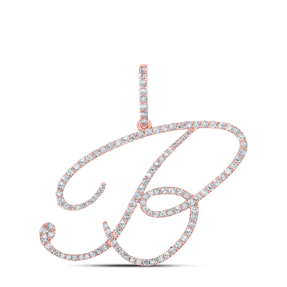 Diamond Initial & Letter Pendant | 10kt Rose Gold Womens Round Diamond B Initial Letter Pendant 3/4 Cttw | Splendid Jewellery GND