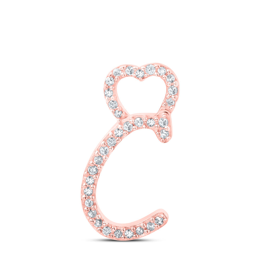 Diamond Initial & Letter Pendant | 10kt Rose Gold Womens Round Diamond C Heart Letter Pendant 1/10 Cttw | Splendid Jewellery GND