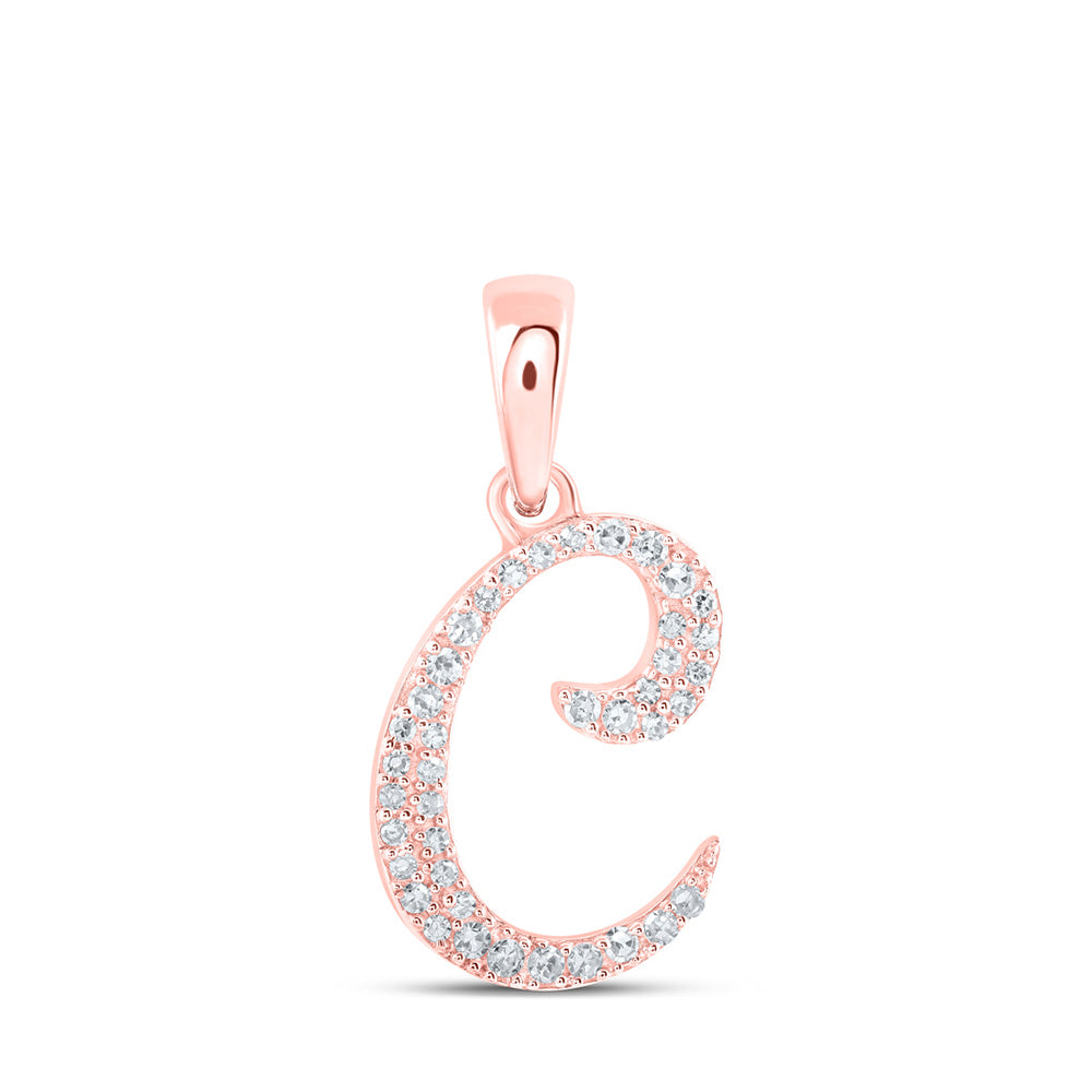 Diamond Initial & Letter Pendant | 10kt Rose Gold Womens Round Diamond C Initial Letter Pendant 1/10 Cttw | Splendid Jewellery GND