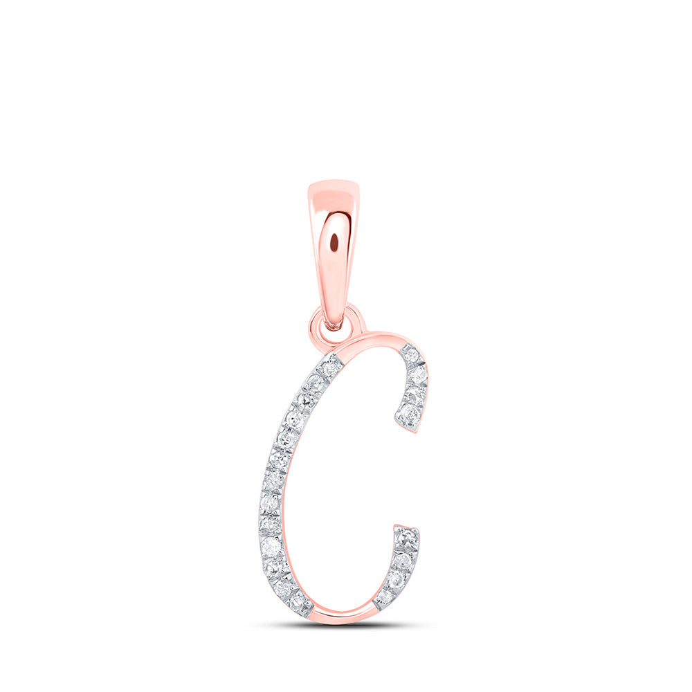 Diamond Initial & Letter Pendant | 10kt Rose Gold Womens Round Diamond C Initial Letter Pendant 1/20 Cttw | Splendid Jewellery GND