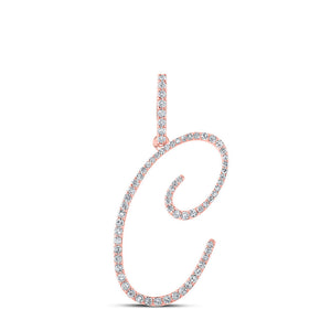 Diamond Initial & Letter Pendant | 10kt Rose Gold Womens Round Diamond C Initial Letter Pendant 3/8 Cttw | Splendid Jewellery GND