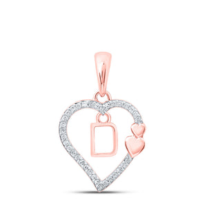Diamond Initial & Letter Pendant | 10kt Rose Gold Womens Round Diamond D Heart Letter Pendant 1/10 Cttw | Splendid Jewellery GND