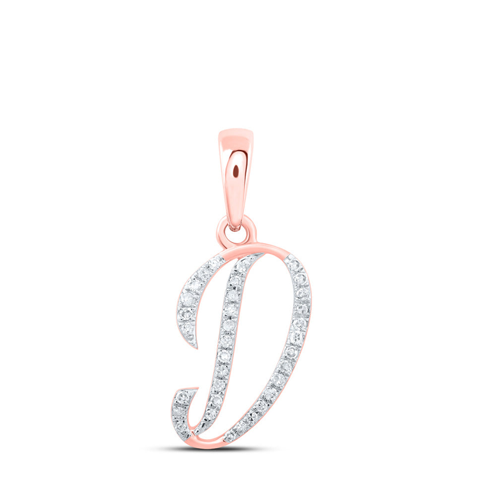 Diamond Initial & Letter Pendant | 10kt Rose Gold Womens Round Diamond D Initial Letter Pendant 1/10 Cttw | Splendid Jewellery GND