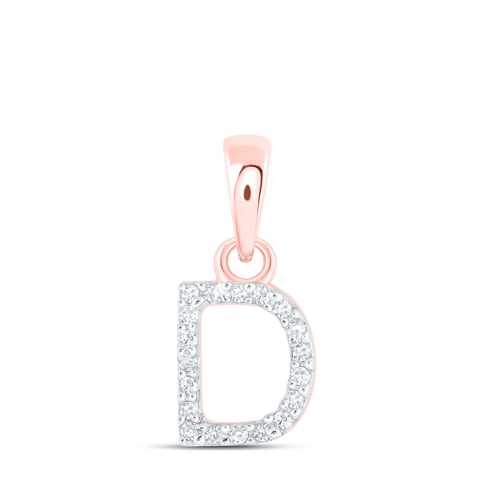 Diamond Initial & Letter Pendant | 10kt Rose Gold Womens Round Diamond D Initial Letter Pendant 1/20 Cttw | Splendid Jewellery GND