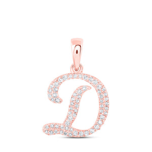 Diamond Initial & Letter Pendant | 10kt Rose Gold Womens Round Diamond D Initial Letter Pendant 1/5 Cttw | Splendid Jewellery GND