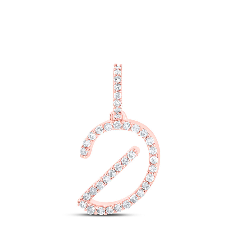 Diamond Initial & Letter Pendant | 10kt Rose Gold Womens Round Diamond D Initial Letter Pendant 1/6 Cttw | Splendid Jewellery GND