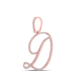 Diamond Initial & Letter Pendant | 10kt Rose Gold Womens Round Diamond D Initial Letter Pendant 5/8 Cttw | Splendid Jewellery GND