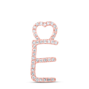 Diamond Initial & Letter Pendant | 10kt Rose Gold Womens Round Diamond E Heart Letter Pendant 1/8 Cttw | Splendid Jewellery GND
