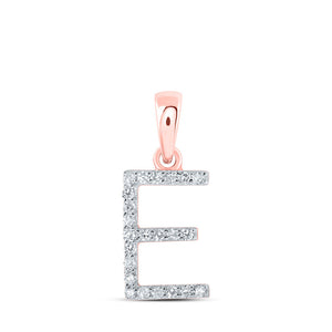 Diamond Initial & Letter Pendant | 10kt Rose Gold Womens Round Diamond E Initial Letter Pendant 1/10 Cttw | Splendid Jewellery GND