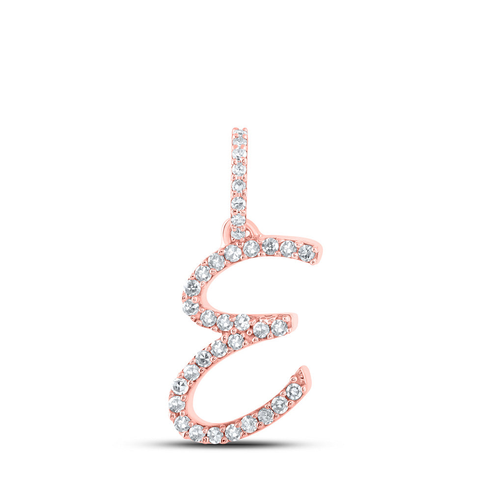 Diamond Initial & Letter Pendant | 10kt Rose Gold Womens Round Diamond E Initial Letter Pendant 1/8 Cttw | Splendid Jewellery GND