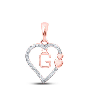 Diamond Initial & Letter Pendant | 10kt Rose Gold Womens Round Diamond G Heart Letter Pendant 1/10 Cttw | Splendid Jewellery GND