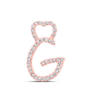 Diamond Initial & Letter Pendant | 10kt Rose Gold Womens Round Diamond G Heart Letter Pendant 1/8 Cttw | Splendid Jewellery GND