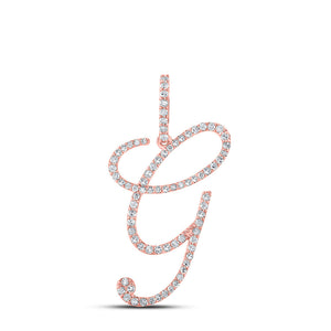 Diamond Initial & Letter Pendant | 10kt Rose Gold Womens Round Diamond G Initial Letter Pendant 1/2 Cttw | Splendid Jewellery GND