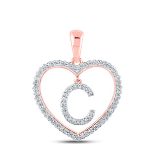 Diamond Initial & Letter Pendant | 10kt Rose Gold Womens Round Diamond Heart C Letter Pendant 1/4 Cttw | Splendid Jewellery GND