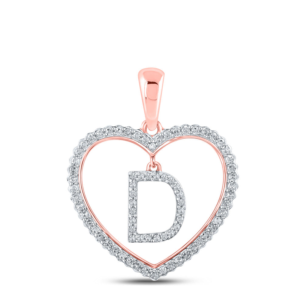 Diamond Initial & Letter Pendant | 10kt Rose Gold Womens Round Diamond Heart D Letter Pendant 1/4 Cttw | Splendid Jewellery GND
