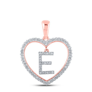 Diamond Initial & Letter Pendant | 10kt Rose Gold Womens Round Diamond Heart E Letter Pendant 1/4 Cttw | Splendid Jewellery GND