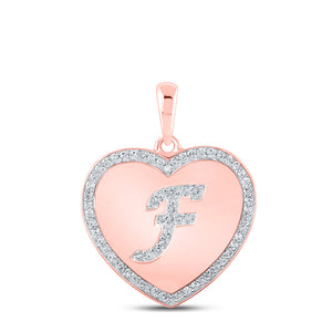 Diamond Initial & Letter Pendant | 10kt Rose Gold Womens Round Diamond Heart F Letter Pendant 1/4 Cttw | Splendid Jewellery GND