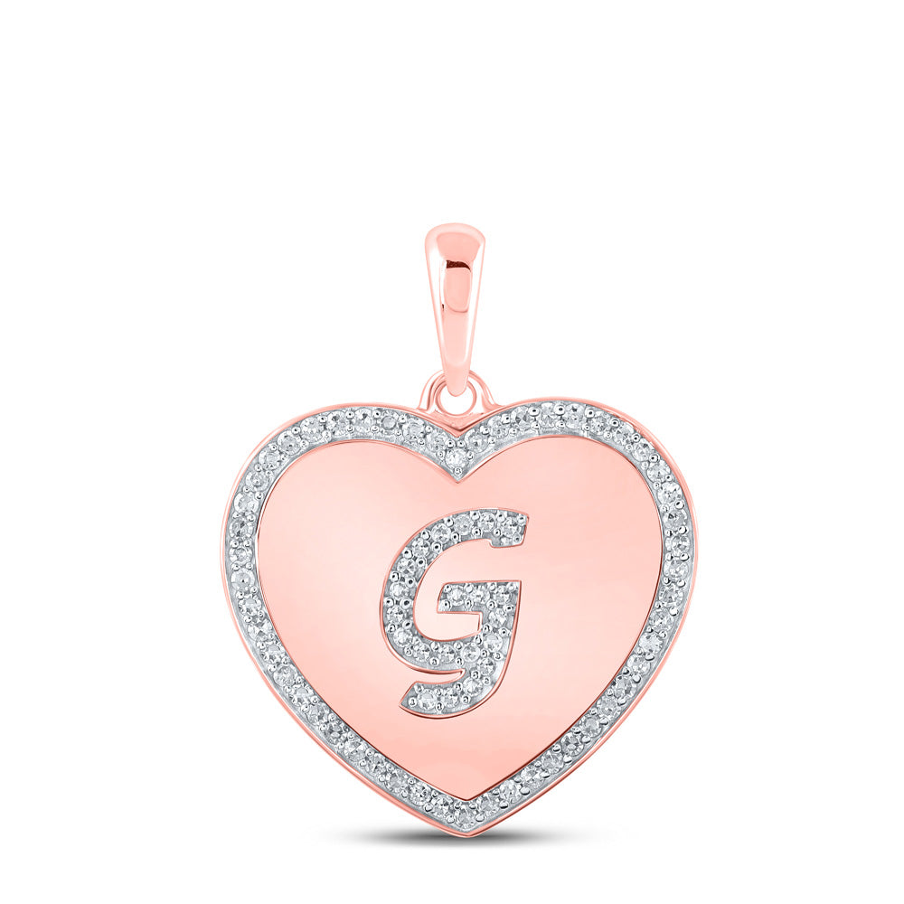 Diamond Initial & Letter Pendant | 10kt Rose Gold Womens Round Diamond Heart G Letter Pendant 1/4 Cttw | Splendid Jewellery GND