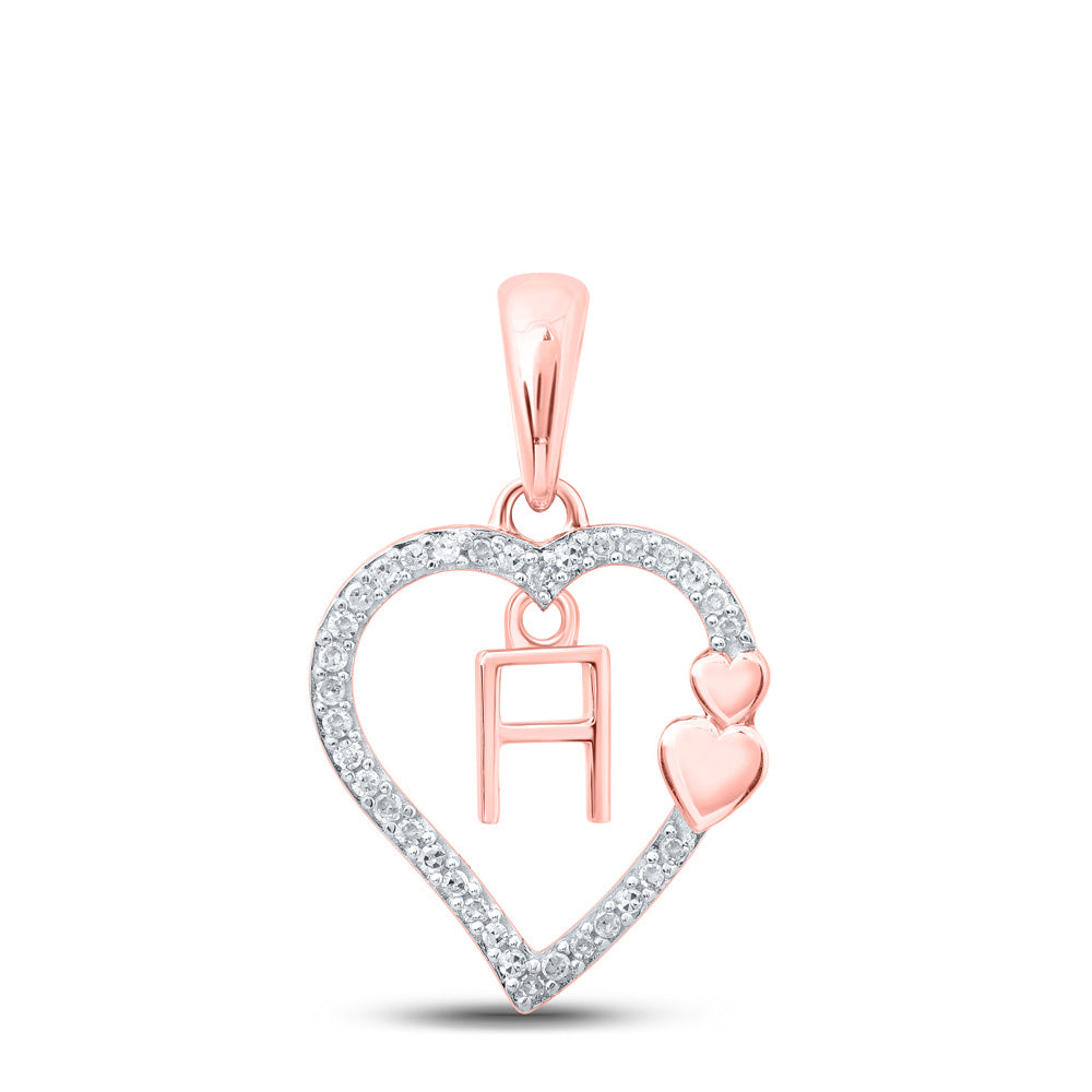 Diamond Initial & Letter Pendant | 10kt Rose Gold Womens Round Diamond Heart H Letter Pendant 1/10 Cttw | Splendid Jewellery GND