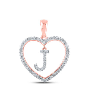 Diamond Initial & Letter Pendant | 10kt Rose Gold Womens Round Diamond Heart J Letter Pendant 1/4 Cttw | Splendid Jewellery GND