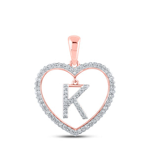 Diamond Initial & Letter Pendant | 10kt Rose Gold Womens Round Diamond Heart K Letter Pendant 1/4 Cttw | Splendid Jewellery GND