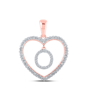 Diamond Initial & Letter Pendant | 10kt Rose Gold Womens Round Diamond Heart O Letter Pendant 1/4 Cttw | Splendid Jewellery GND