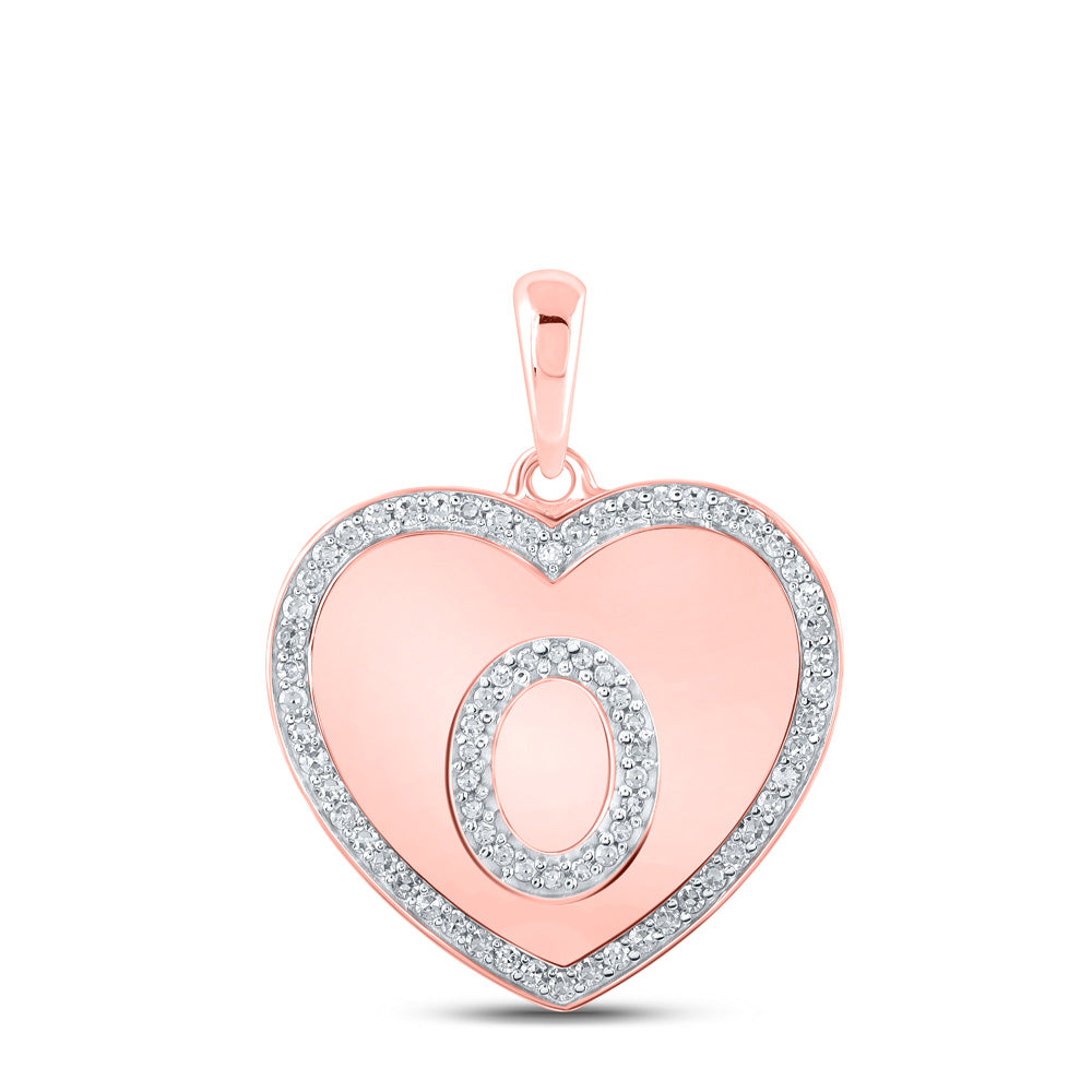 Diamond Initial & Letter Pendant | 10kt Rose Gold Womens Round Diamond Heart O Letter Pendant 1/4 Cttw | Splendid Jewellery GND