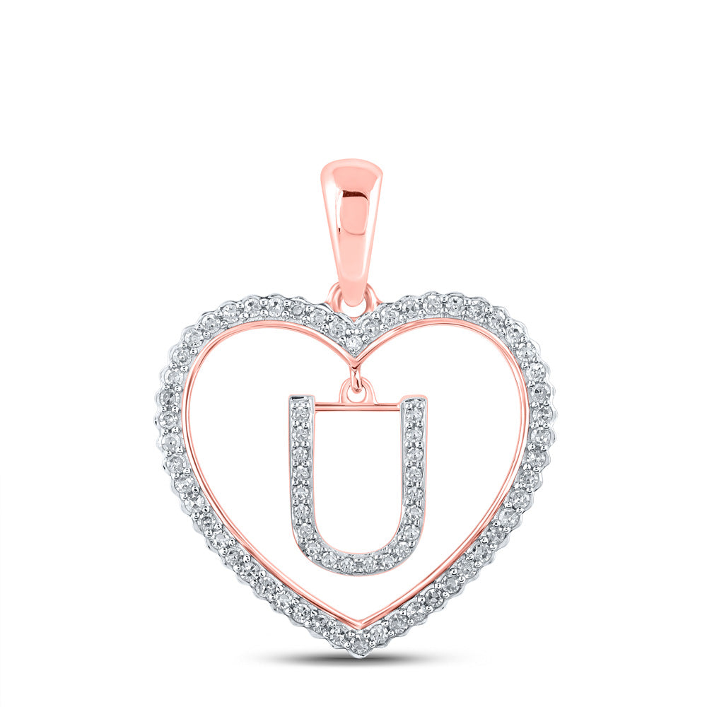 Diamond Initial & Letter Pendant | 10kt Rose Gold Womens Round Diamond Heart U Letter Pendant 1/4 Cttw | Splendid Jewellery GND