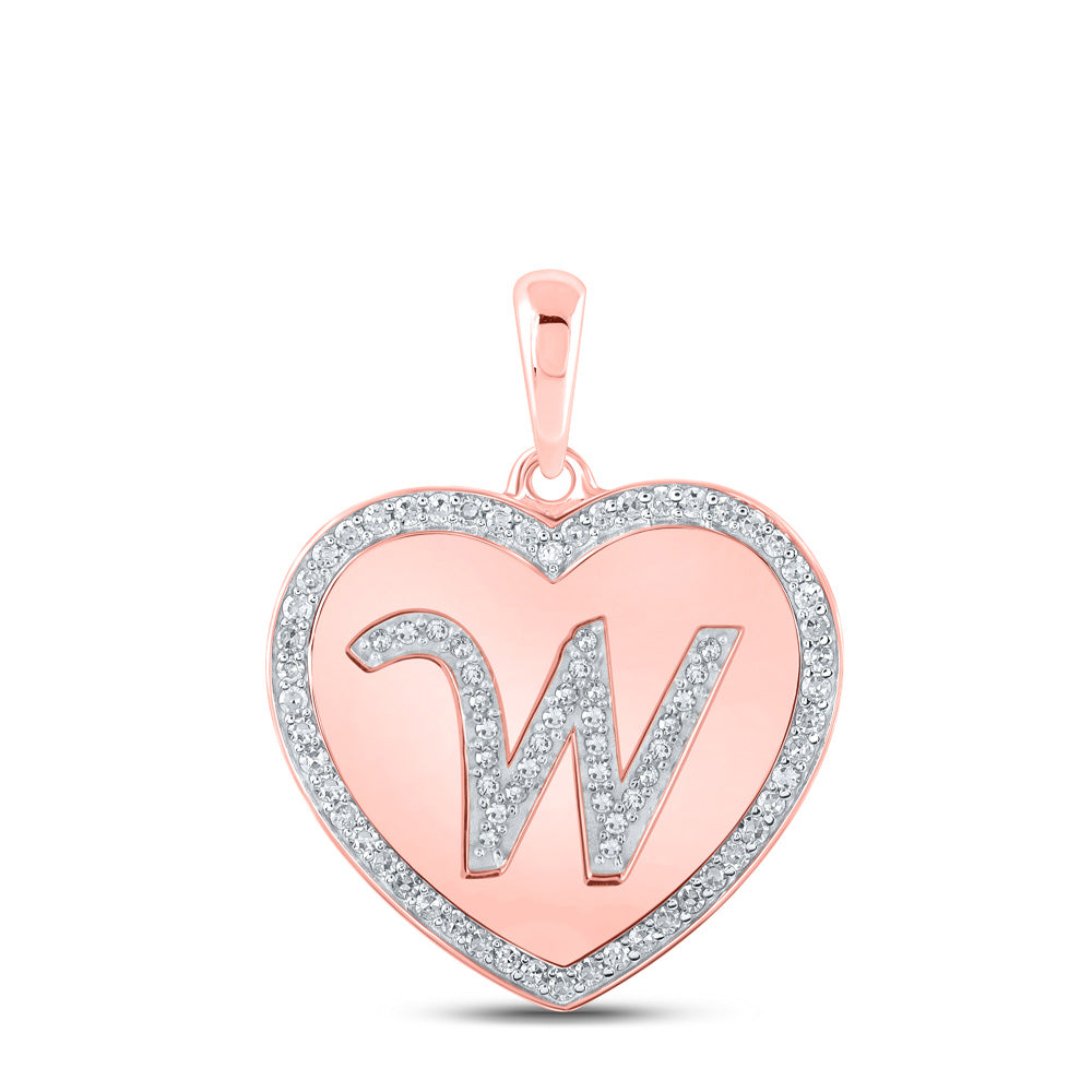 Diamond Initial & Letter Pendant | 10kt Rose Gold Womens Round Diamond Heart W Letter Pendant 1/3 Cttw | Splendid Jewellery GND
