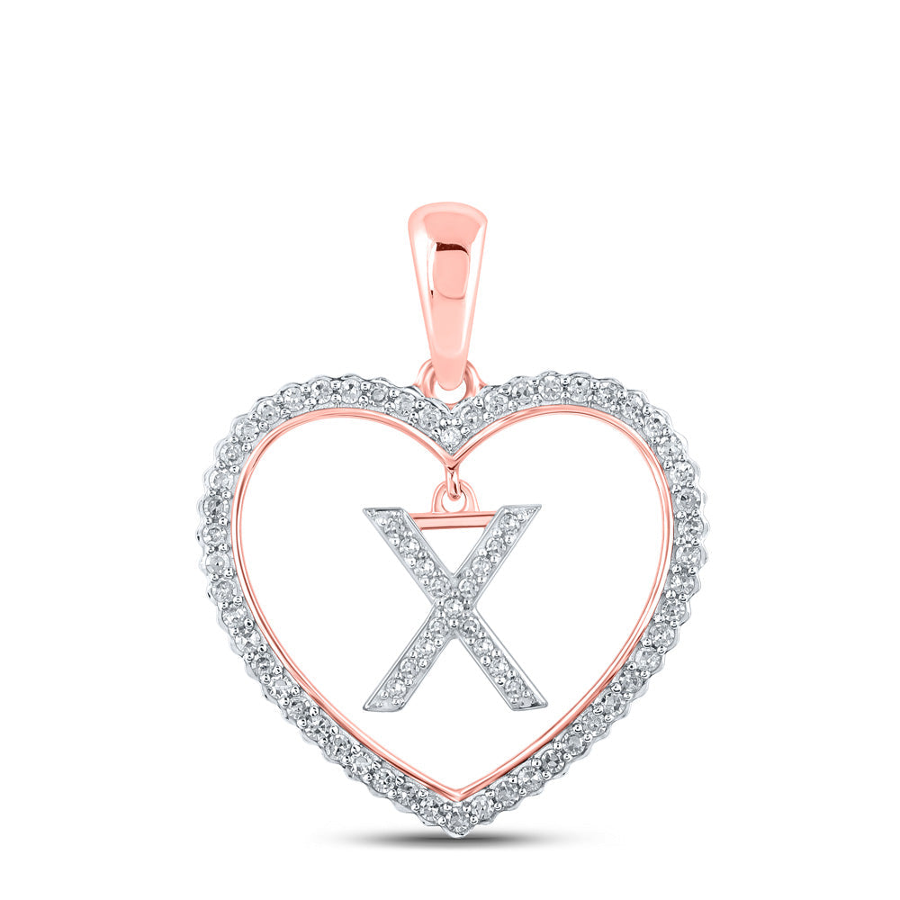 Diamond Initial & Letter Pendant | 10kt Rose Gold Womens Round Diamond Heart X Letter Pendant 1/4 Cttw | Splendid Jewellery GND