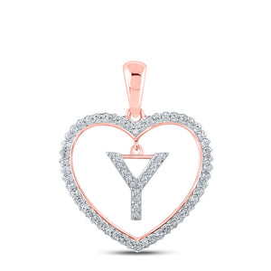Diamond Initial & Letter Pendant | 10kt Rose Gold Womens Round Diamond Heart Y Letter Pendant 1/4 Cttw | Splendid Jewellery GND