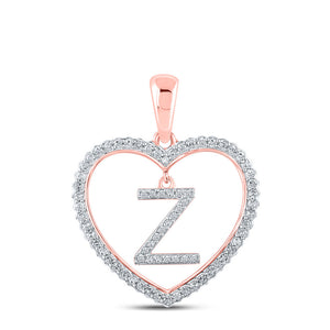 Diamond Initial & Letter Pendant | 10kt Rose Gold Womens Round Diamond Heart Z Letter Pendant 1/4 Cttw | Splendid Jewellery GND