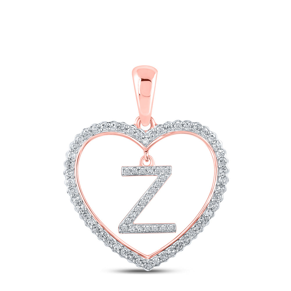 Diamond Initial & Letter Pendant | 10kt Rose Gold Womens Round Diamond Heart Z Letter Pendant 1/4 Cttw | Splendid Jewellery GND