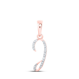 Diamond Initial & Letter Pendant | 10kt Rose Gold Womens Round Diamond I Initial Letter Pendant 1/20 Cttw | Splendid Jewellery GND