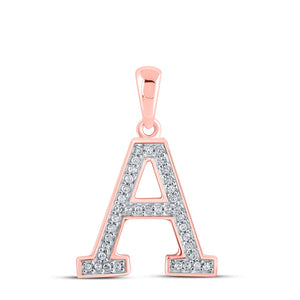 Diamond Initial & Letter Pendant | 10kt Rose Gold Womens Round Diamond Initial A Letter Pendant 1/12 Cttw | Splendid Jewellery GND