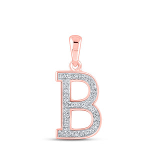 Diamond Initial & Letter Pendant | 10kt Rose Gold Womens Round Diamond Initial B Letter Pendant 1/12 Cttw | Splendid Jewellery GND