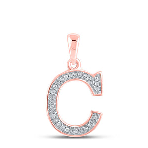 Diamond Initial & Letter Pendant | 10kt Rose Gold Womens Round Diamond Initial C Letter Pendant 1/12 Cttw | Splendid Jewellery GND