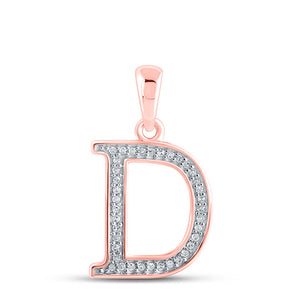 Diamond Initial & Letter Pendant | 10kt Rose Gold Womens Round Diamond Initial D Letter Pendant 1/12 Cttw | Splendid Jewellery GND