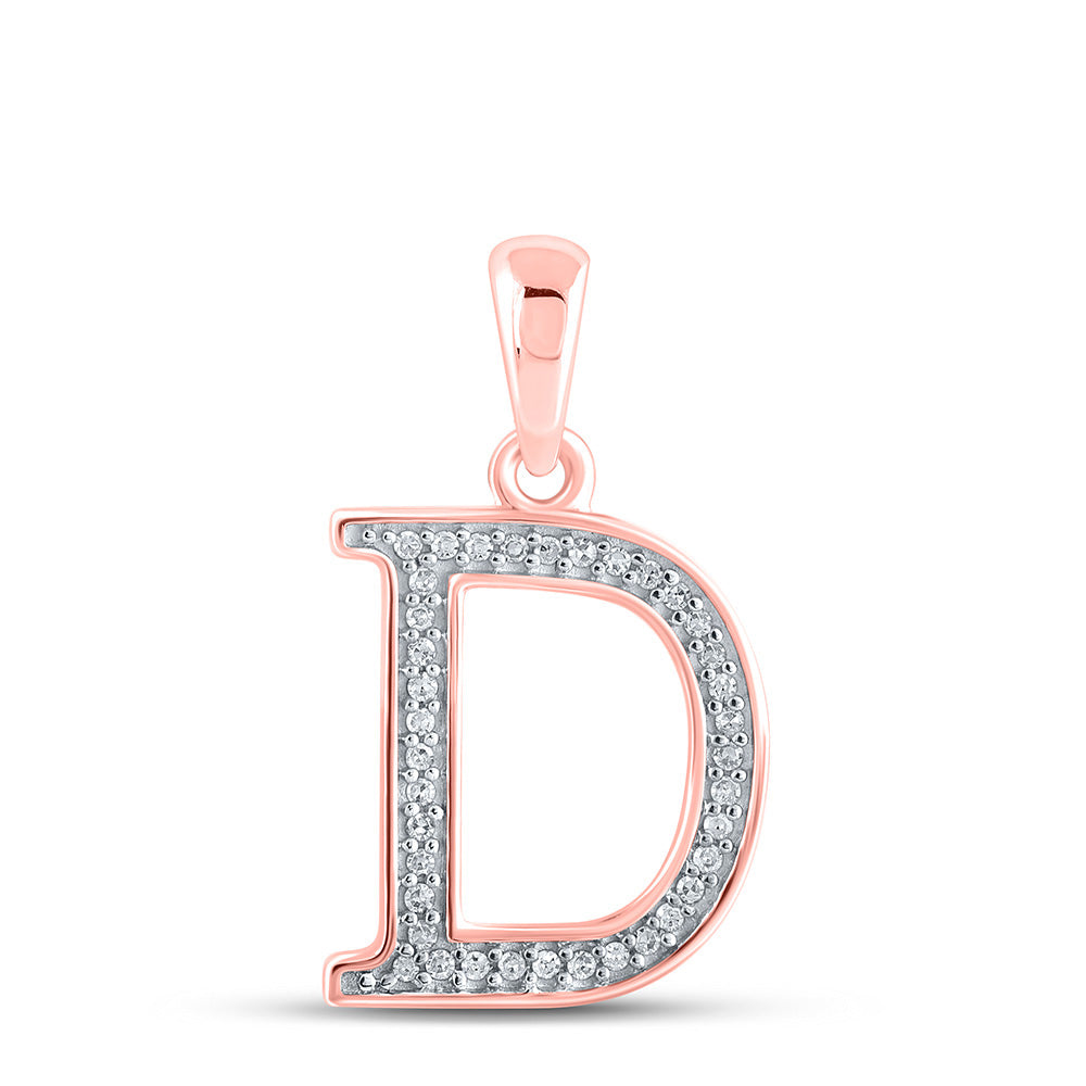 Diamond Initial & Letter Pendant | 10kt Rose Gold Womens Round Diamond Initial D Letter Pendant 1/12 Cttw | Splendid Jewellery GND