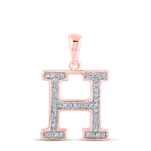 Diamond Initial & Letter Pendant | 10kt Rose Gold Womens Round Diamond Initial H Letter Pendant 1/10 Cttw | Splendid Jewellery GND