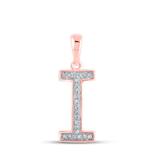 Diamond Initial & Letter Pendant | 10kt Rose Gold Womens Round Diamond Initial I Letter Pendant 1/20 Cttw | Splendid Jewellery GND