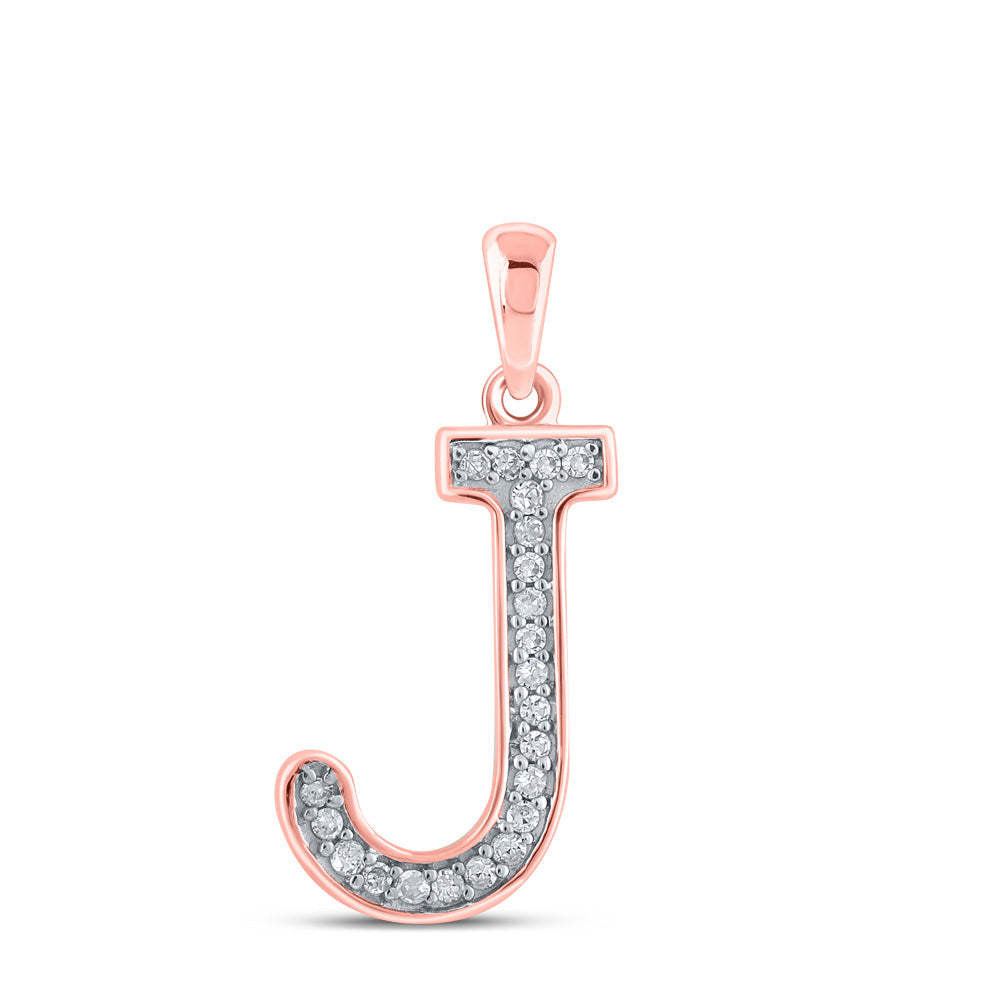 Diamond Initial & Letter Pendant | 10kt Rose Gold Womens Round Diamond Initial J Letter Pendant 1/20 Cttw | Splendid Jewellery GND