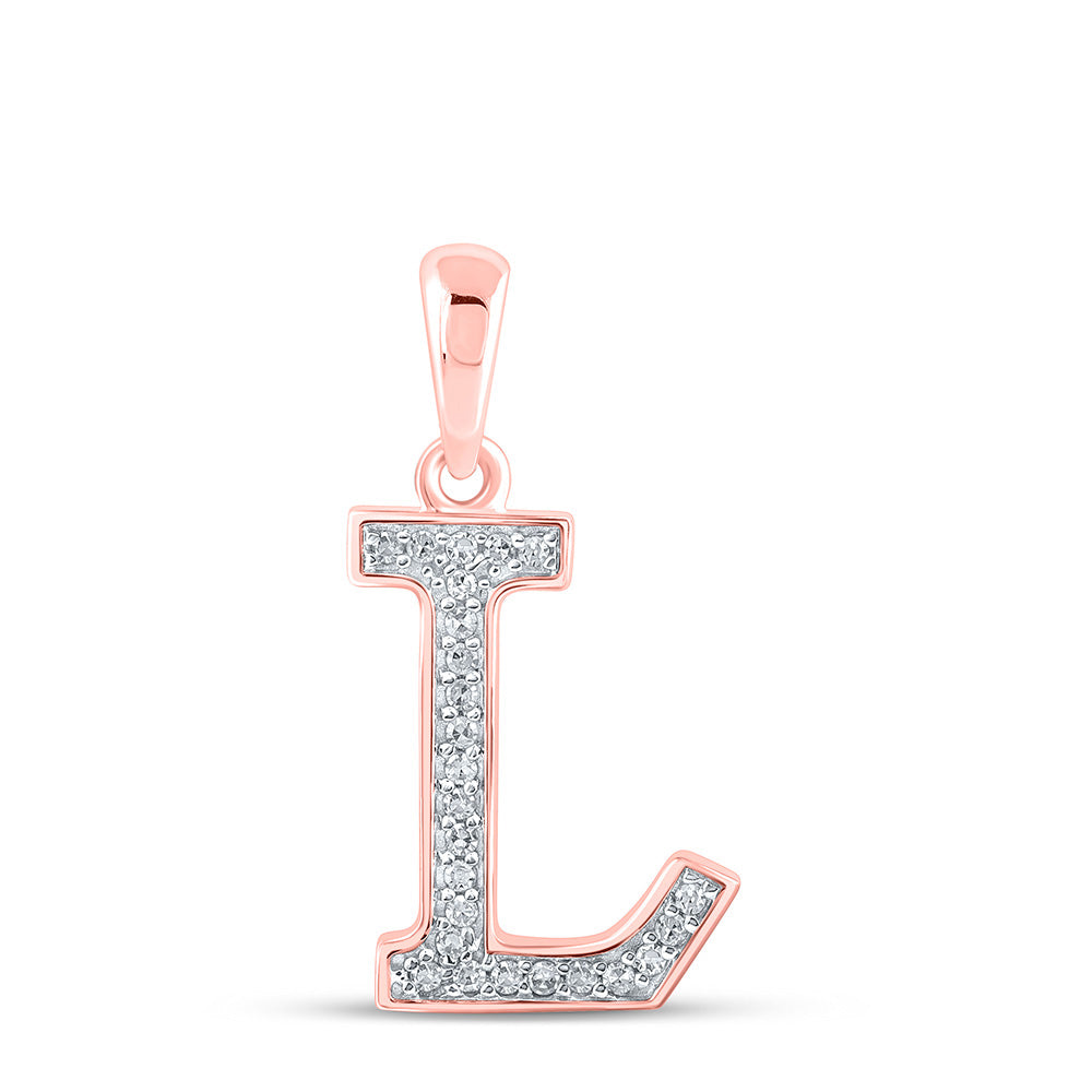 Diamond Initial & Letter Pendant | 10kt Rose Gold Womens Round Diamond Initial L Letter Pendant 1/12 Cttw | Splendid Jewellery GND