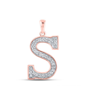 Diamond Initial & Letter Pendant | 10kt Rose Gold Womens Round Diamond Initial S Letter Pendant 1/10 Cttw | Splendid Jewellery GND