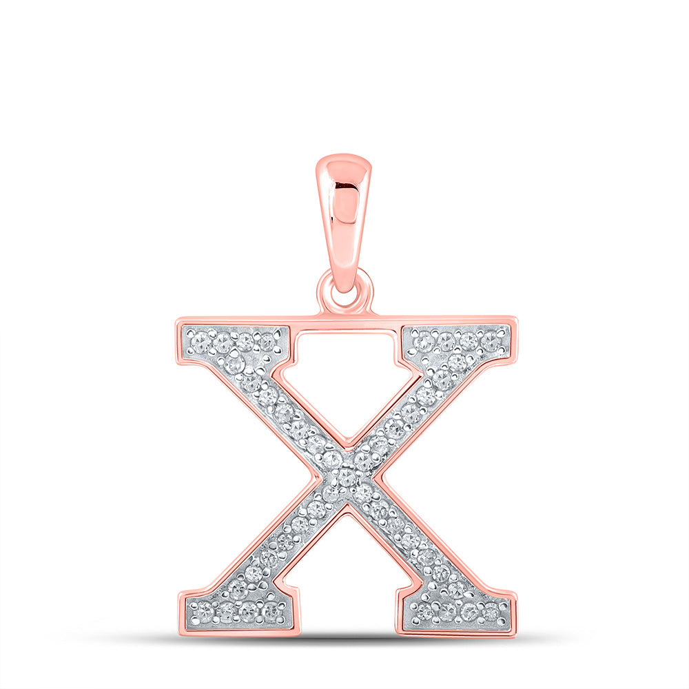 Diamond Initial & Letter Pendant | 10kt Rose Gold Womens Round Diamond Initial X Letter Pendant 1/10 Cttw | Splendid Jewellery GND