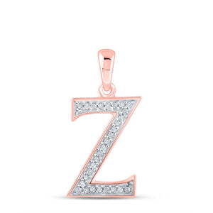 Diamond Initial & Letter Pendant | 10kt Rose Gold Womens Round Diamond Initial Z Letter Pendant 1/12 Cttw | Splendid Jewellery GND